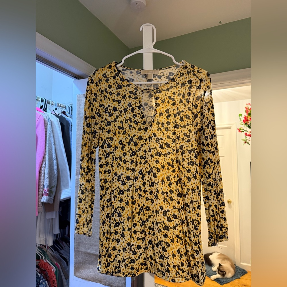 Michael Kors Black and Yellow Long Sleeve Dress